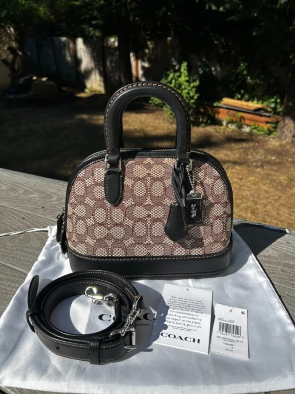 Coach Signature Jacquard Revel Bag 24 Cocoa Black Excellent Condition